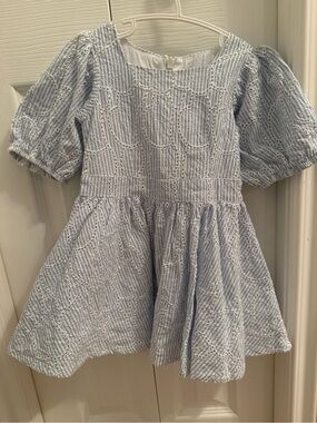 Bardot Light Blue Eyelet Puff-Sleeve Dress